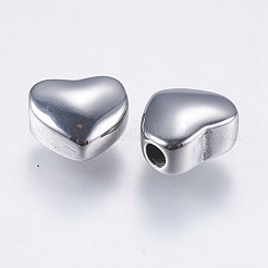 変色しにくい304ステンレススチールビーズ  ハート  ステンレス鋼色  8x9x5mm  穴：2mm&nbsp;LS-STAS-I069-24