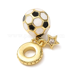 スポーツブラス製マイクロパヴェクリアキュービックジルコニア＆エナメルダングルチャーム  大穴ペンダント  サッカーとスター  ゴールドカラー  22mm  穴：4.5mm&nbsp;CU-CBA0A9C-02A-G