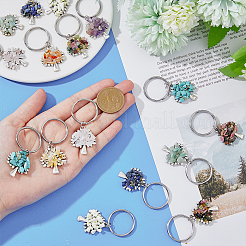 20Pcs 10 Colors Gemstone Chip & Alloy Tree of Life Pendant Keychain&nbsp;KEYC-AB00029