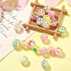 20個 10スタイル 手作り透明アクリルビーズ  手描きのビーズ  丸くフルーツ柄  ミックスカラー  18x15mm  穴：2.5~3mm  2個/スタイル&nbsp;MACR-CJ0002-14