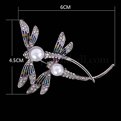 トンボ合金ラインストーンブローチ  女性のための絶妙なエナメルラペルピン  プラチナ  60x45mm&nbsp;LS-PW-WG859D6-01