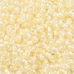 6/0 ガラスシードビーズ  色の内側  ラウンド  透明色の虹  ライトゴールデンロッドイエロー  4x3mm  穴：1.2mm  約6925個/ポンド&nbsp;SEED-T006-04F-05