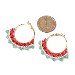 Alloy with Glass with Natural Malaysia Jade Hoop Earring&nbsp;EJEW-MZ00173