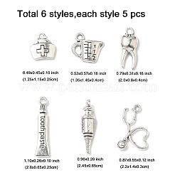 30pcs6スタイルチベットスタイルアロイペンダント  カドミウムフリー＆ニッケルフリー＆鉛フリー  アンティークシルバー  12.5~28x6.5~14.5x2.5~6.5mm  穴：1.5~2mm  5個/スタイル&nbsp;TIBEP-FP0001-18