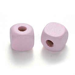 スプレー塗装された天然メープルウッドビーズ  キューブ  ピンク  9~11x8~10x9~10x3~4mm  約1000個/500g&nbsp;WOOD-N005-04B