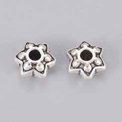 チベット銀スペーサービーズ  花  カドミウムフリー＆ニッケルフリー＆鉛フリー  アンティークシルバー  9mm  穴：2mm&nbsp;LF1057Y-NF