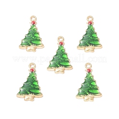 合金エナメルチャーム  カドミウムフリー＆鉛フリー  クリスマスツリーチャーム  ライトゴールド  グリーン  24x14.5x2.5mm  穴：1.6mm&nbsp;ENAM-O049-01G