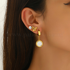 3 Pairs Stainless Steel Shell Flat Round & Butterfly Earring Sets&nbsp;IX5704