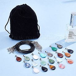 ティアドロップペンダントネックレスのDIYキット  宝石のペンダント付き  ワックスコットンコードネックレスの作り方と304ステンレススチールの女性用チェーンネックレス  ステンレス鋼色  ネックレス：17.7インチ/ 18.7インチ  20個/袋&nbsp;DIY-SC0001-33