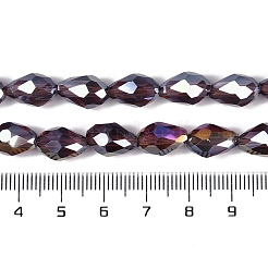 透明電気メッキガラスビーズ連売り  ABカラーメッキ  多面カット  ティアドロップ  シエナ  8x6mm  穴：1.2mm  約65~67個/連  20.08''（51センチメートル）&nbsp;EGLA-N013-T6mm-B03