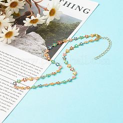 真鍮エナメルリンクチェーンネックレス  304ステンレススチールのロブスタークロウ留め金付き  花  カラフル  40.5cm&nbsp;NJEW-JN03554