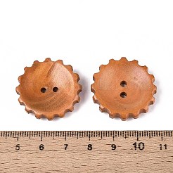 スプレー塗装された天然木のボタン  ギア  2穴  チョコレート  27.5x6mm  穴：2.2mm&nbsp;WOOD-T032-34C
