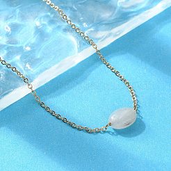 304 Stainless Steel & Oval Natural Jade Cable Chain Necklaces for Women&nbsp;NJEW-A045-12G