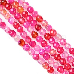 天然石縞瑪瑙/バンデットアゲートビーズ連売り  染め  多面カット  ラウンド  4mm  穴：1mm  約90個/連  14インチ&nbsp;G-G545-04H