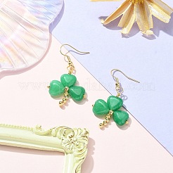 聖パトリックの日クローバー天然マレーシアジェイドダングル イヤリング  真鍮のピアス  45.5~46.5x25~25.5mm&nbsp;EJEW-JE05362