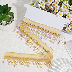 Polyester & Glass Rhinestone & Imitation Pearl Beaded Tassel Ribbon&nbsp;DIY-CY0003-68A