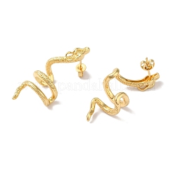 蛇の真鍮製イヤリング  女性用スタッドピアス  18KGP本金メッキ  38x14mm&nbsp;EJEW-P281-02G