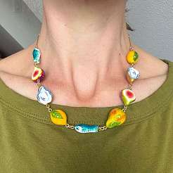 Ocean Resin Fruit Fish Link Chain Necklaces with Alloy Bar Links for Women&nbsp;WG7A601-01