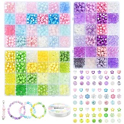 DIY 丸い星の花のアクリルビーズブレスレット作成キット  パープル  7~10x8~10.5x4~8.5mm  穴：1.8~2.5mm&nbsp;DIY-YW0009-95