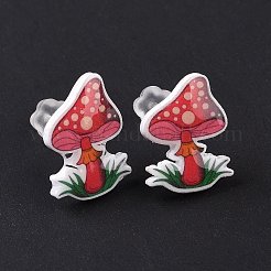 女性のためのプラピン付きアクリル漫画キノコのスタッドピアス  クリムゾン  14x10.5mm  ピン：1mm&nbsp;EJEW-F293-03E
