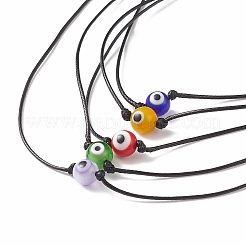5Pcs 5 Color Lampwork Evil Eye Round Beaded Pendant Necklaces Set with Waxed Polyester Cord for Women&nbsp;NJEW-JN04024