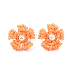 Daisy Glass Seed Beaded Stud Earrings&nbsp;EJEW-MZ00334-02