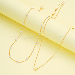 Heart Alloy & Plastic Imitation Pearls Round Beaded Necklaces & Double Layer Bracelets Sets&nbsp;FS-WGC2DB5-01