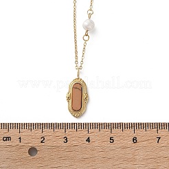 304 Stainless Steel & Natural Pearl & Synthetic Turquoise Oval Pendant Necklaces for Women&nbsp;NJEW-A045-23G