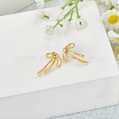 女性用蝶結び真鍮クリアキュービックジルコニアスタッドピアス1組  18KGP本金メッキ  22x16mm&nbsp;EJEW-SZ0002-05G