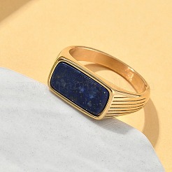 316L Stainless Steel Natural Lapis Lazuli Finger Rings for Women&nbsp;RJEW-U054-02C-03G