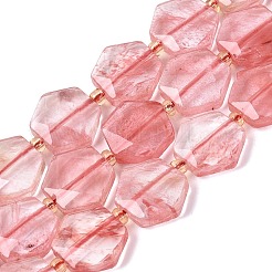 チェリークォーツガラスビーズ連売り  多面カット六角形  シードビーズで  11.5~12.5x13~14x4~5.5mm  穴：1~1.2mm  約26~28個/連  14.37~15.75インチ（36.5~40cm）&nbsp;G-N368-01A-21