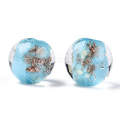 明るい手作りの金の砂のランプワークビーズ  暗闇で光る  ラウンド  ライトスカイブルー  9.5~10x8.5~9.5mm  穴：1.4~1.6mm&nbsp;LAMP-N024-05A-04