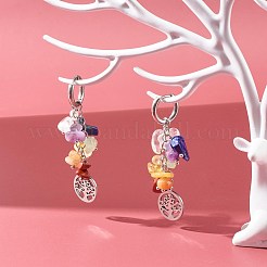 生命の木の魅力の女の子の女性のためのハギーフープピアス  ナチュラルミックスストーンチップビーズダングルフープピアス  62mm  ピン：1mm&nbsp;X1-EJEW-JE04672