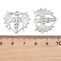 304ステンレスペンダント  翼のチャーム付きハート  ステンレス鋼色  21x25x2.5mm  穴：2.3mm&nbsp;SA-CBA1839-10P