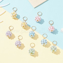 Polymer Clay Rhinestone Disco Ball Dangle Leverback Earrings&nbsp;EJEW-JE05298