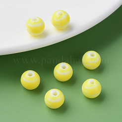 不透明な縞模様のアクリルビーズ  ラウンド  きいろ  10mm  穴：2mm  約940個/500g&nbsp;MACR-S373-27D-06