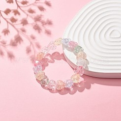 子供のためのキャンディーカラーのアクリルハートビーズストレッチブレスレット  カラフル  内径：1-3/4インチ（4.3cm）&nbsp;BJEW-JB08241