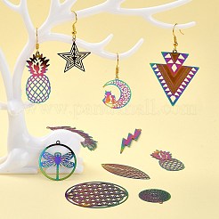 20Pcs 10 Style Ion Plating(IP) 201 Stainless Steel Filigree Pendants&nbsp;STAS-SZ0002-14