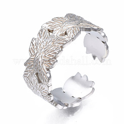 Non-Tarnish 304 Stainless Steel Leaf Wrap Open Cuff Ring&nbsp;RJEW-T023-27P