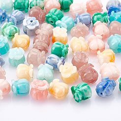 60個6色合成珊瑚ビーズ  染め  ツートン  イミテーション翡翠  チューリップ  ミックスカラー  8.5x8mm  穴：1.5mm  10個/カラー&nbsp;CORA-NB0001-01