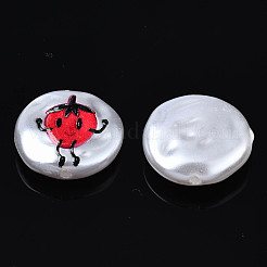 3dプリントABSプラスチックイミテーションパールビーズ  イチゴとフラットラウンド  レッド  16x5mm  穴：0.9mm&nbsp;KY-S163-428