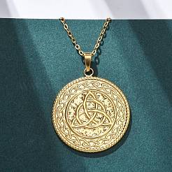 Flat Round with Trinity Knot 304 Stainless Steel Pendant Necklaces&nbsp;NJEW-H059-03G