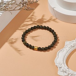 ナチュラルサーペンタイン/グリーンレースストーンラウンドビーズストレッチブレスレット、女性用カラム合成ヘマタイト付き  内径：2インチ（5.2cm）&nbsp;BJEW-JB07575-01