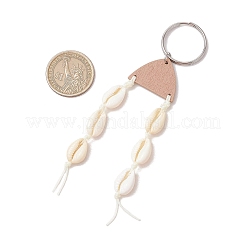 天然タカラガイのキーホルダー  木製ビーズと変色防止の304ステンレススチール製スプリットキーリング付き  アーチ  貝殻色  123mm&nbsp;KEYC-JKC01189