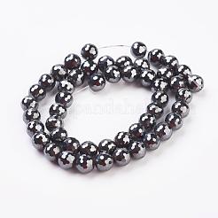 非磁性合成ヘマタイトビーズ連売り  グレードAAA  ファセット（128ファセット）  ラウンド  8mm  穴：1mm  約50個/連  14.5インチ（37cm）&nbsp;G-G726-03-8mm