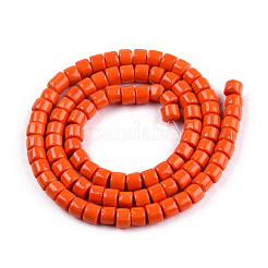 オペークソリッドガラスビーズ連売り  コラム  レッドオレンジ  5~5.5x4~4.5mm  穴：1.4mm  約95~99個/連  15.28インチ〜39.3インチ（38.8~39.3cm）&nbsp;GLAA-N047-09-F02