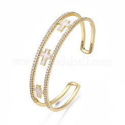 Enamel Cross Open Cuff Bangle with Clear Cubic Zirconia&nbsp;BJEW-N012-023
