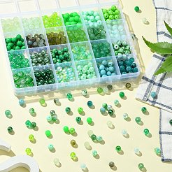 DIYグリーンシリーズネックレス＆ブレスレット作成キット  500個のレインボー＆蛍光＆透明アクリルラウンドビーズが含まれています  100個のイミテーションキャットアイ＆ストライプレジンビーズ  グリーン  8mm  穴：2mm  約600個/箱&nbsp;DIY-CJ0001-77