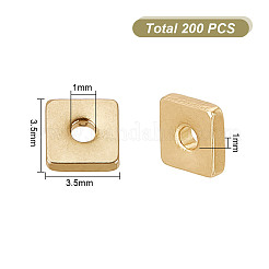 真鍮ビーズ200個  長持ちメッキ  正方形  ゴールドカラー  3.5x3.5x1mm  穴：1mm&nbsp;KK-GO0001-75