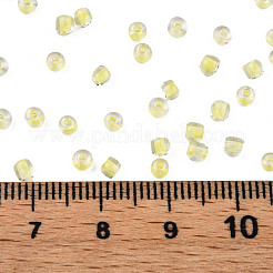 暗闇で光る透明なガラスシードビーズ8/0個  ラウンド  シャンパンイエロー  3.5x1.6mm  穴：1mm  約18200個/450g  450 G /袋&nbsp;SEED-YWC0001-01G